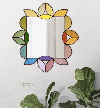 Square Mirror Stained Glass Leaves Pattern