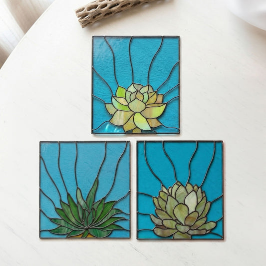 Three Succulent Stained Glass Panel Patterns PDF & PNG