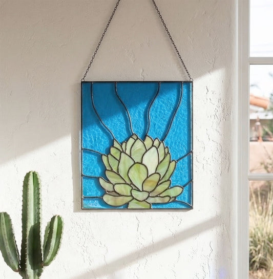Echeveria Succulent Stained Glass Panel Pattern PDF & PNG