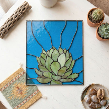 Echeveria Succulent Stained Glass Panel Pattern PDF & PNG