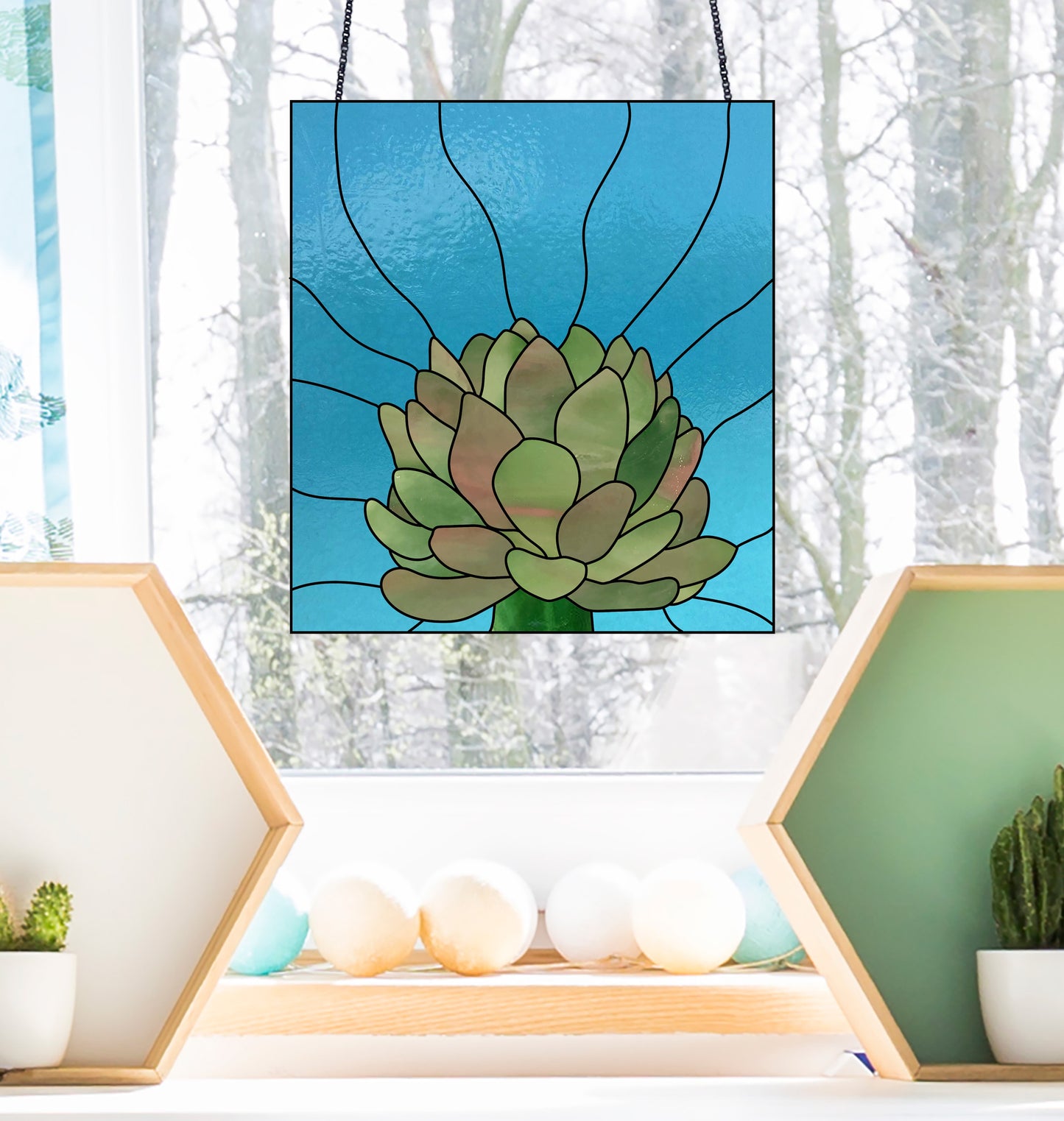 Echeveria Succulent Stained Glass Panel Pattern