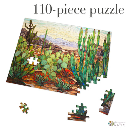 A picture of the Stained Glass Succulents Jigsaw Puzzle from GlassyRock Arts. 