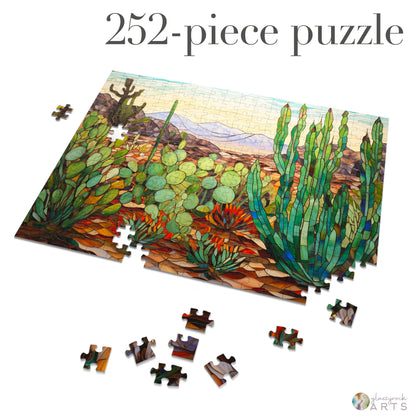 A picture of the Stained Glass Succulents Jigsaw Puzzle from GlassyRock Arts. 