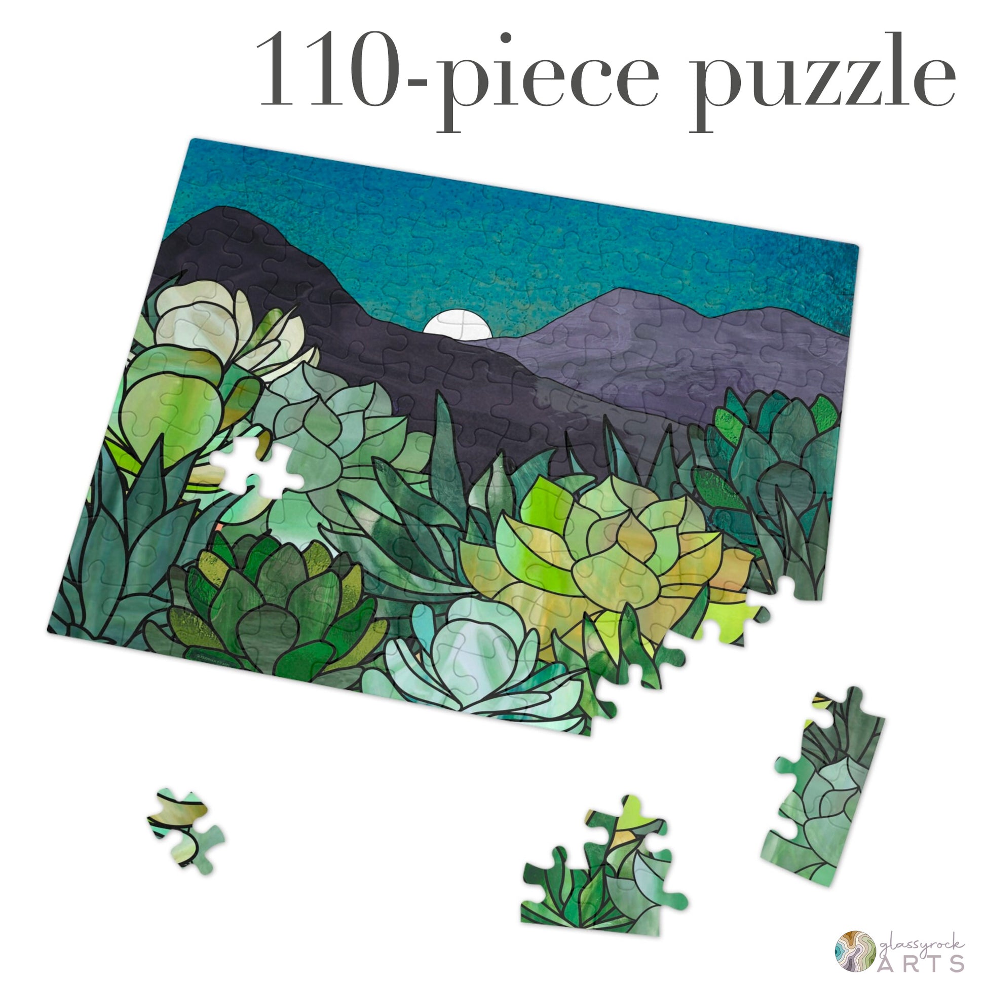 A picture of the Stained Glass Succulent Garden Jigsaw Puzzle from GlassyRock Arts. 