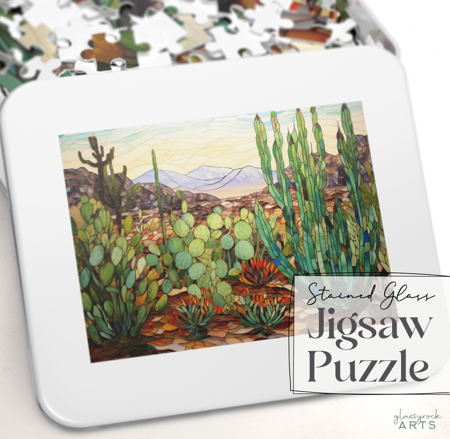 Stained Glass Succulents Jigsaw Puzzle