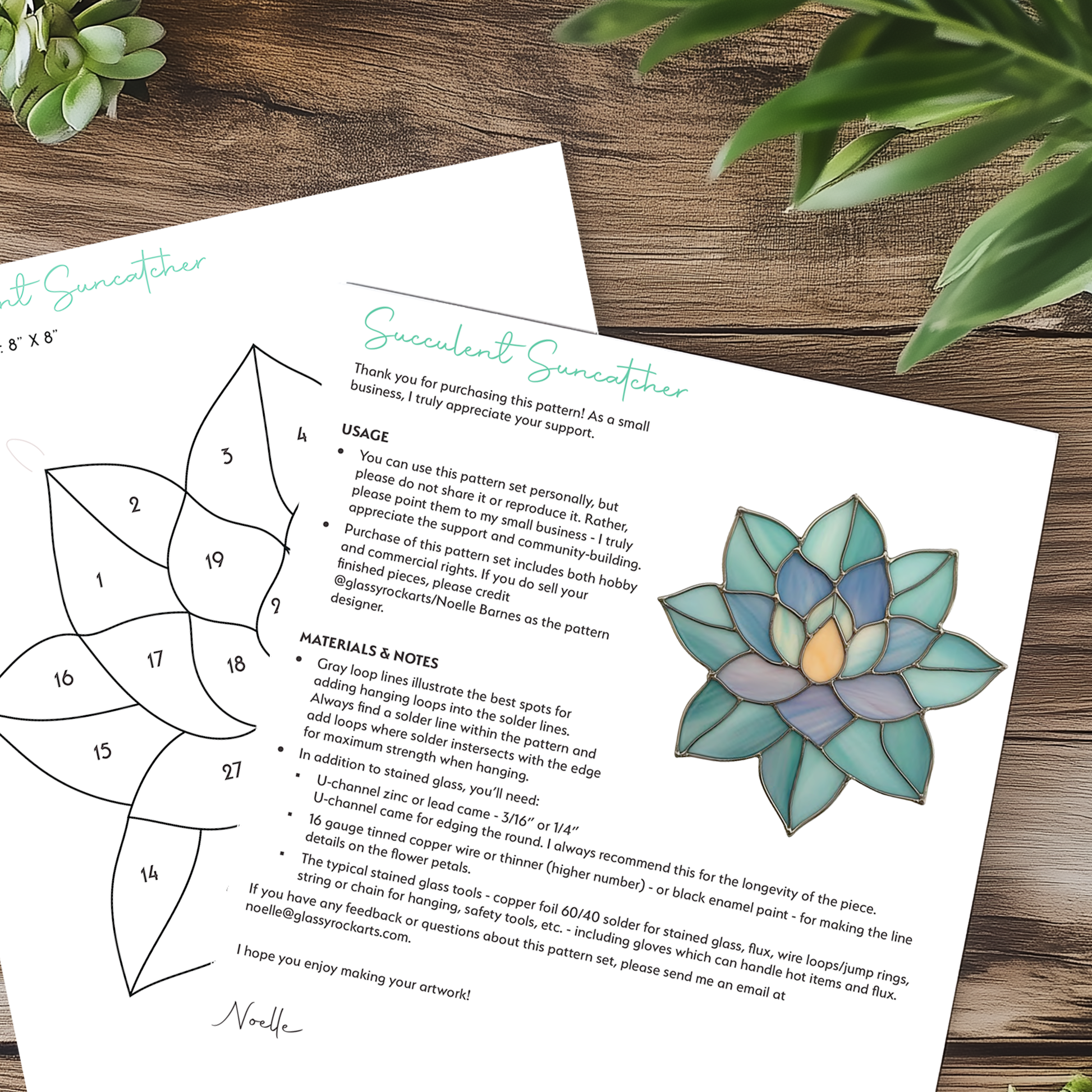 stained glass succulent pattern printable Succulent Suncatcher Stained Glass Pattern - GlassyRock Arts