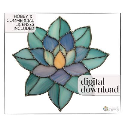 A colorful succulent suncatcher with the words "digital download" and "hobby and commercial licenses included" superimposed on top.