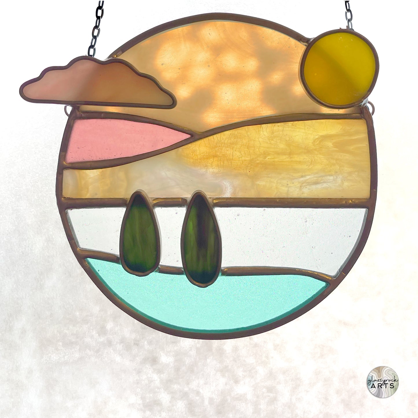 Handmade Stained Glass Round Landscapes - Sun and Moon - More colors available