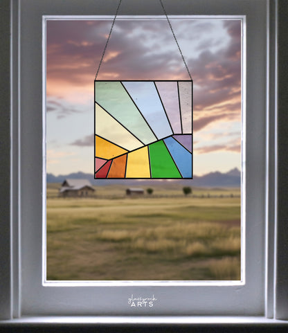 A picture of the Beginner Square Abstract Rainbow Stained Glass Pattern from GlassyRock Arts. 