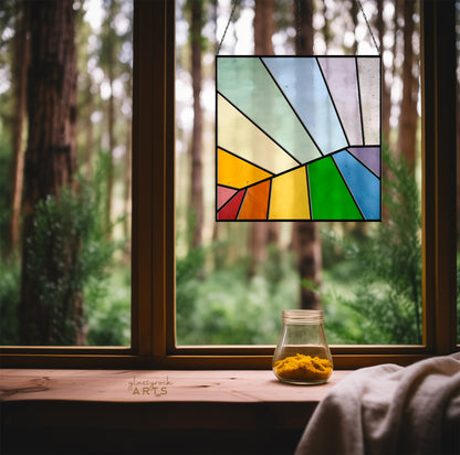 A picture of the Beginner Square Abstract Rainbow Stained Glass Pattern from GlassyRock Arts. 