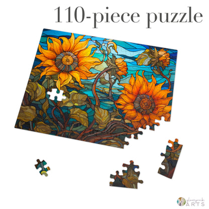 A picture of the Stained Glass Sunflowers Jigsaw Puzzle from GlassyRock Arts. 