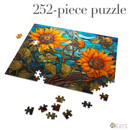 A picture of the Stained Glass Sunflowers Jigsaw Puzzle from GlassyRock Arts. 