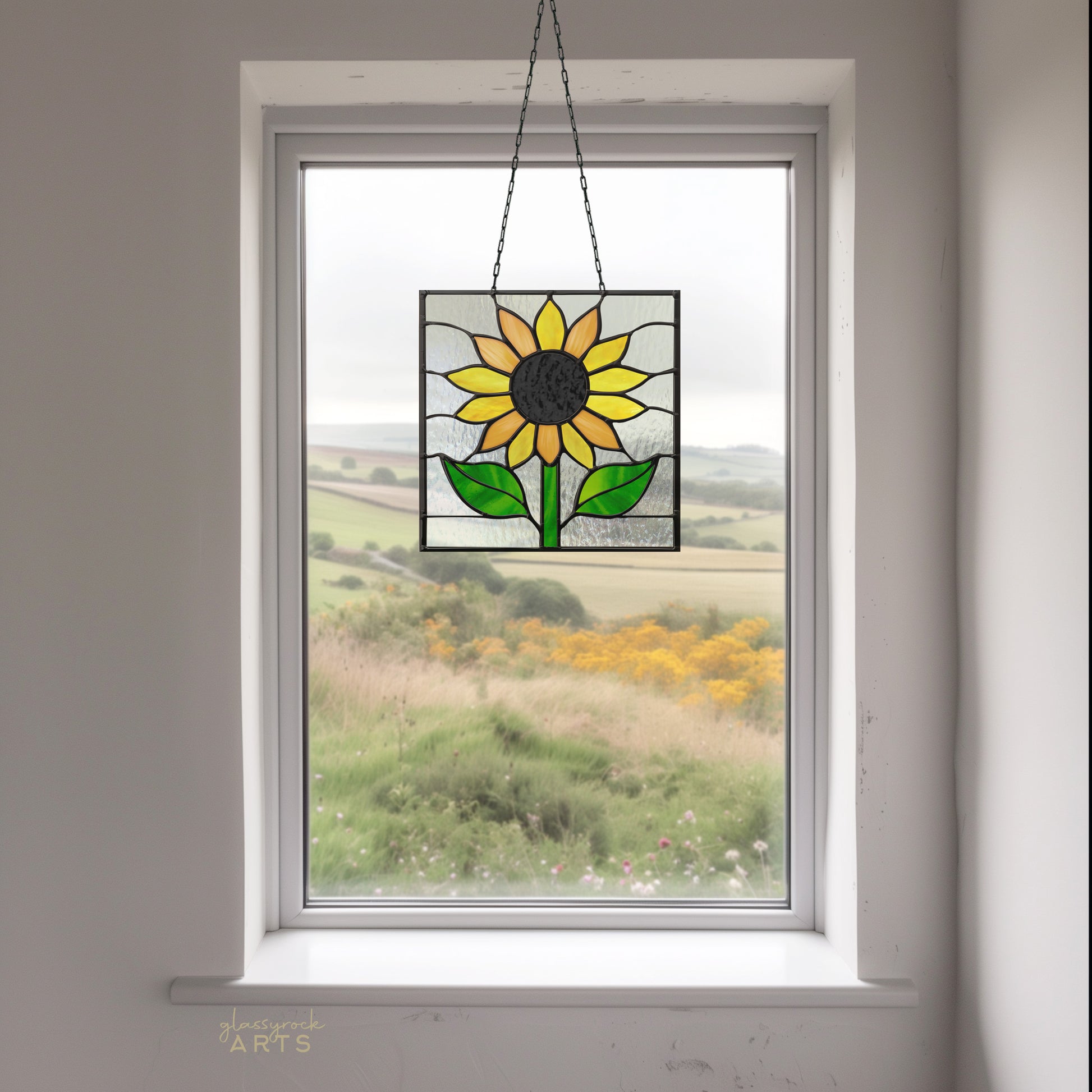 A picture of the Sunflower Stained Glass Christmas Ornament Patterns from GlassyRock Arts. 