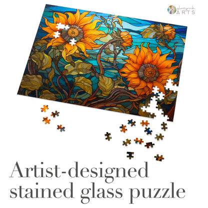 A picture of the Stained Glass Sunflowers Jigsaw Puzzle from GlassyRock Arts. 