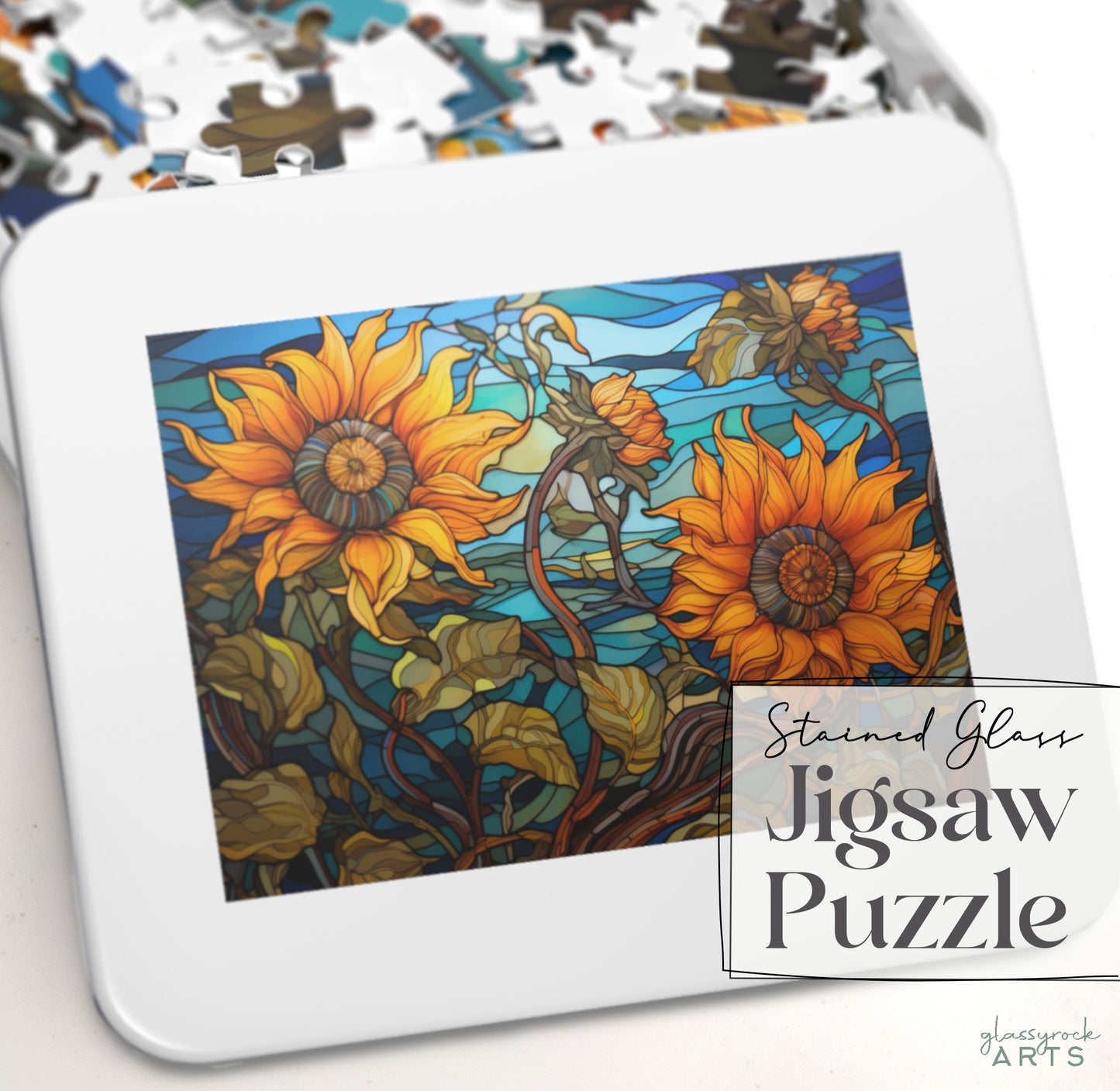 Stained Glass Sunflowers Jigsaw Puzzle