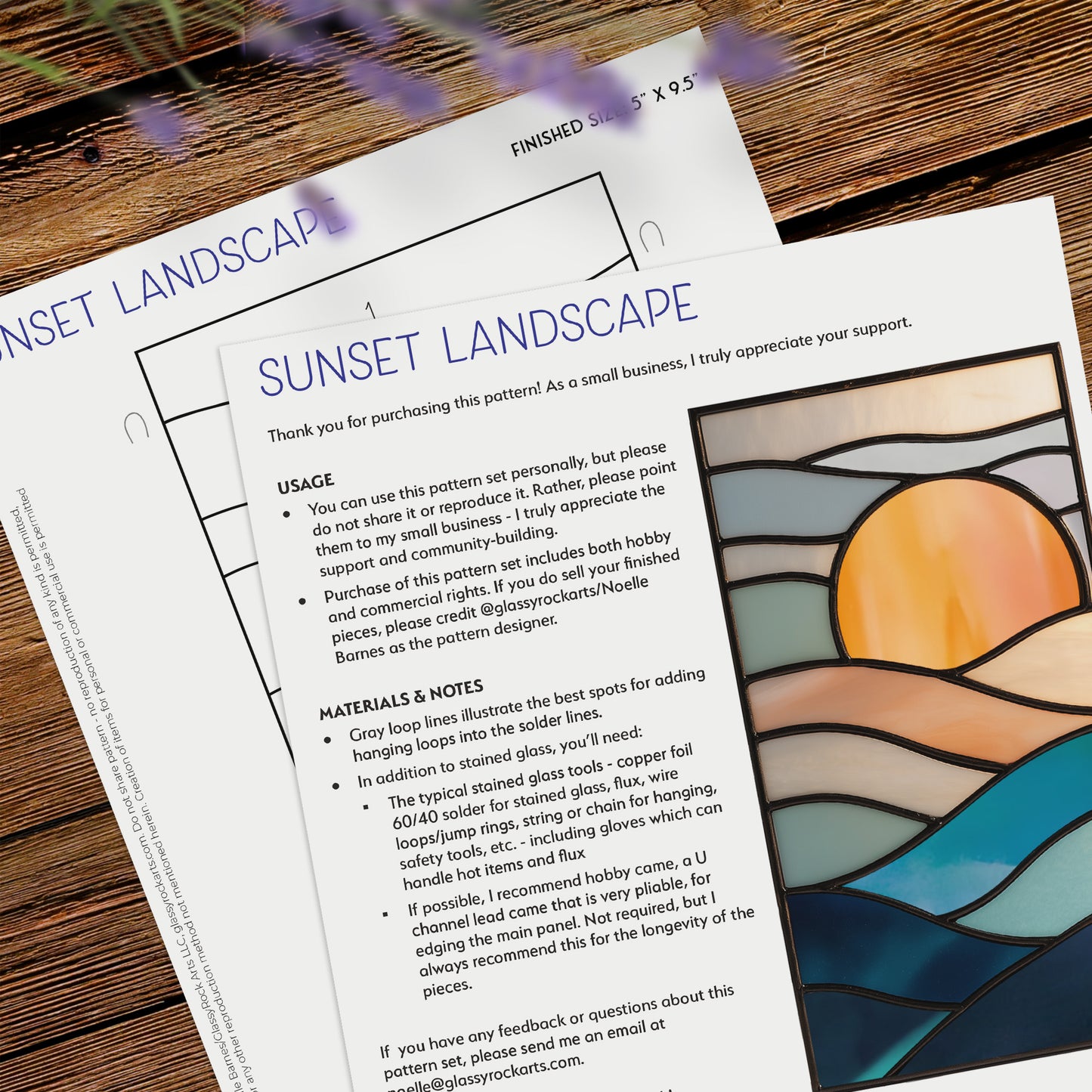 Sunset Landscape Stained Glass Pattern and PNG