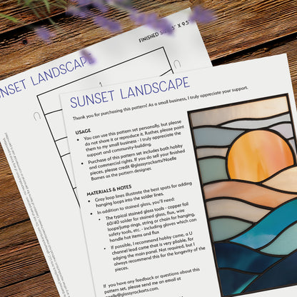 Sunset Landscape Stained Glass Pattern and PNG