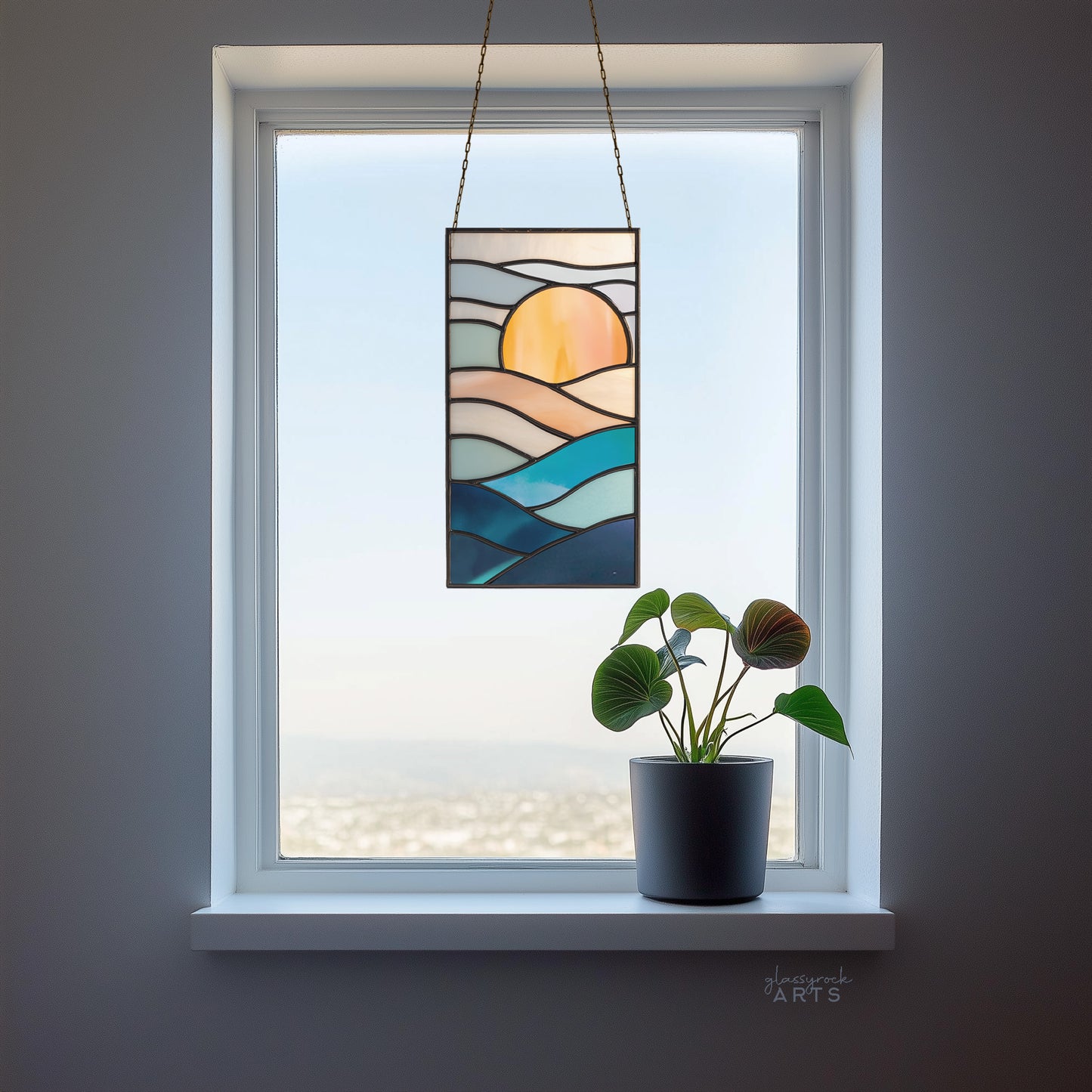 Sunset Landscape Stained Glass Pattern and PNG