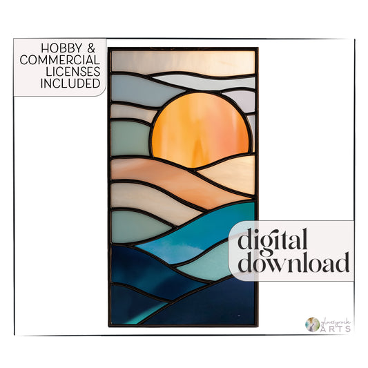 Sunset Landscape Stained Glass Pattern and PNG
