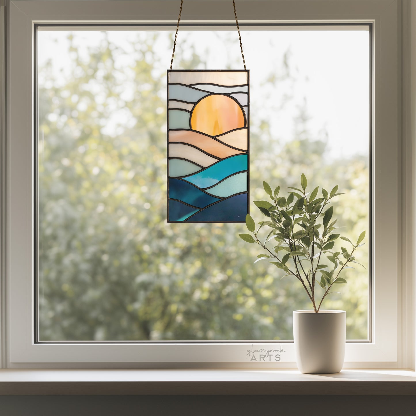 Sunset Landscape Stained Glass Pattern and PNG