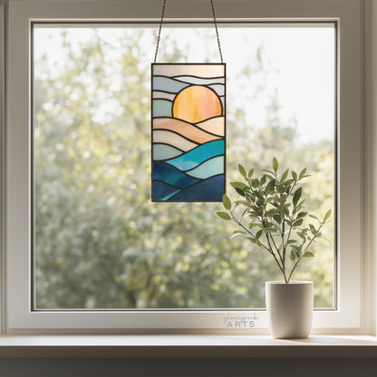Sunset Landscape Stained Glass Pattern and PNG