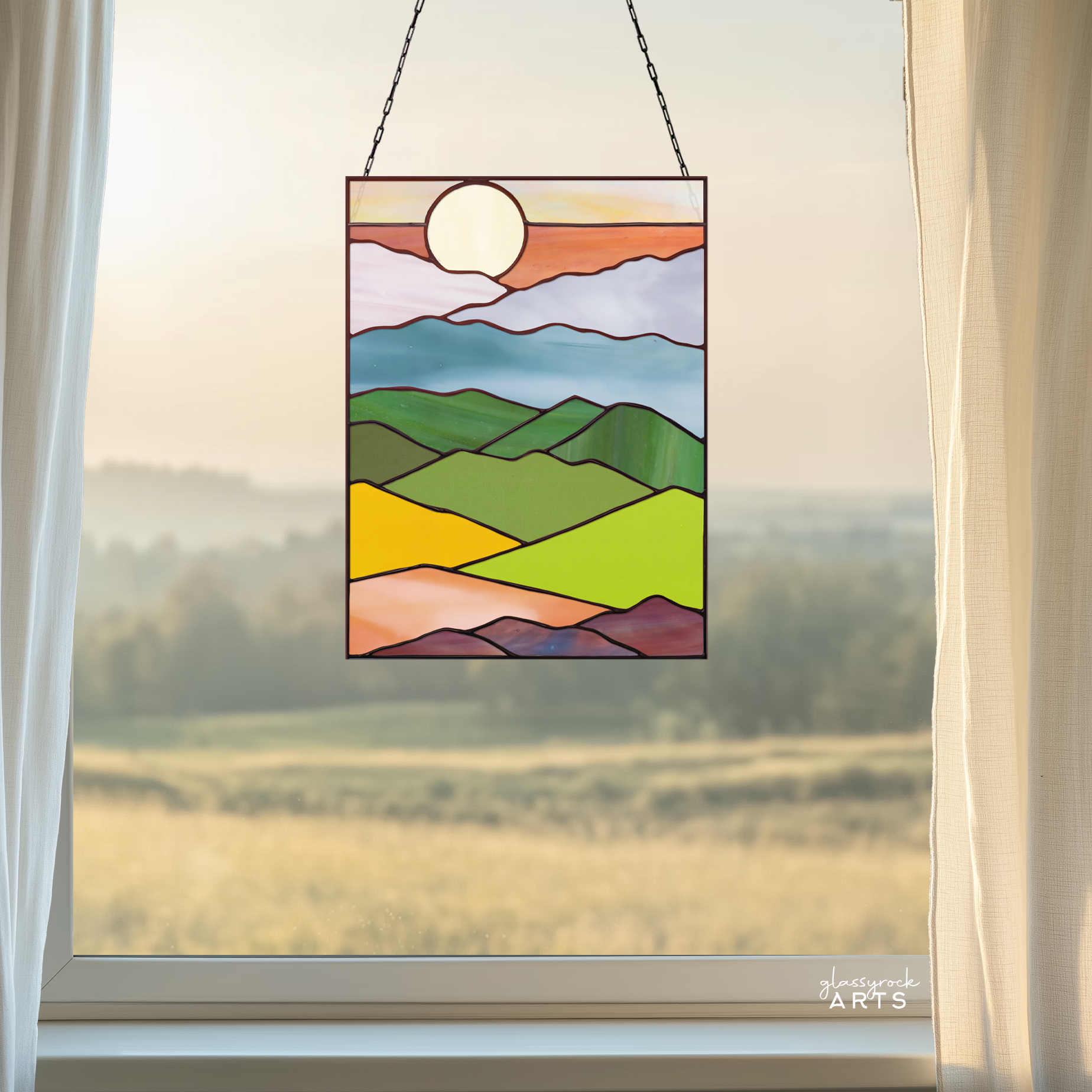 Mountain Landscape Stained Glass Pattern - Crafting Patterns & Molds, from GlassyRock Arts