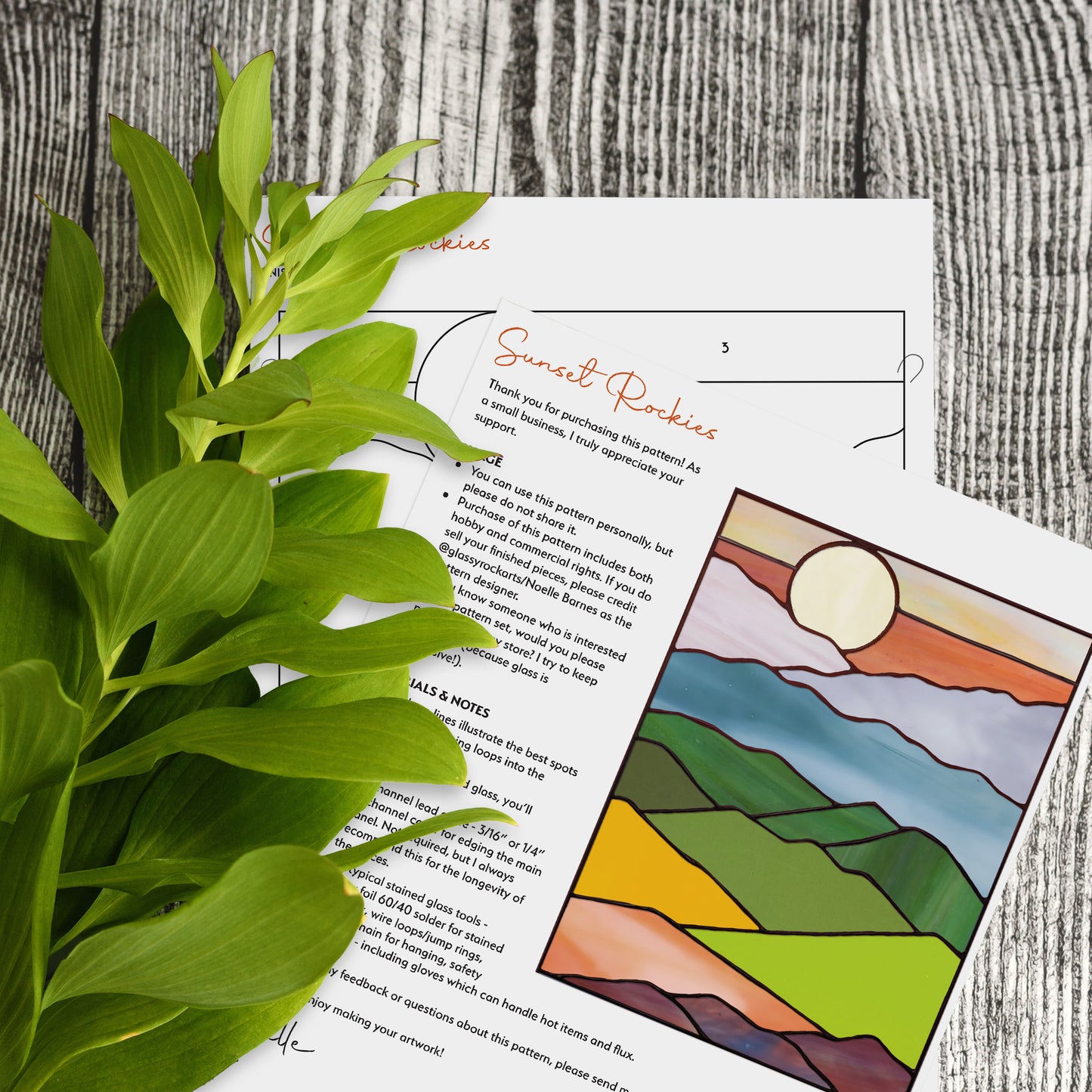 Mountain Landscape Stained Glass Pattern - Crafting Patterns & Molds, from GlassyRock Arts