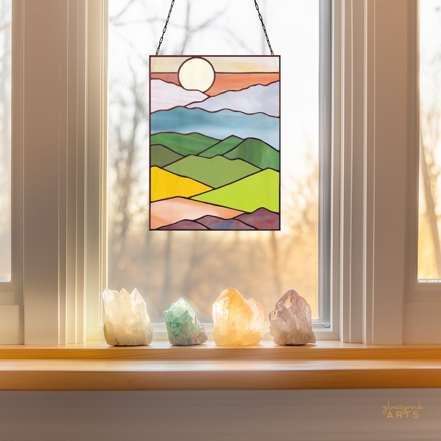Mountain Landscape Stained Glass Pattern - Crafting Patterns & Molds, from GlassyRock Arts
