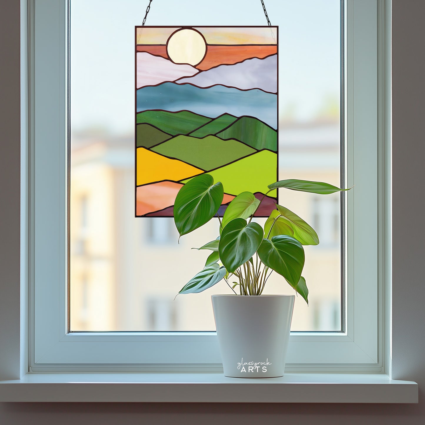 Mountain Landscape Stained Glass Pattern - Crafting Patterns & Molds, from GlassyRock Arts