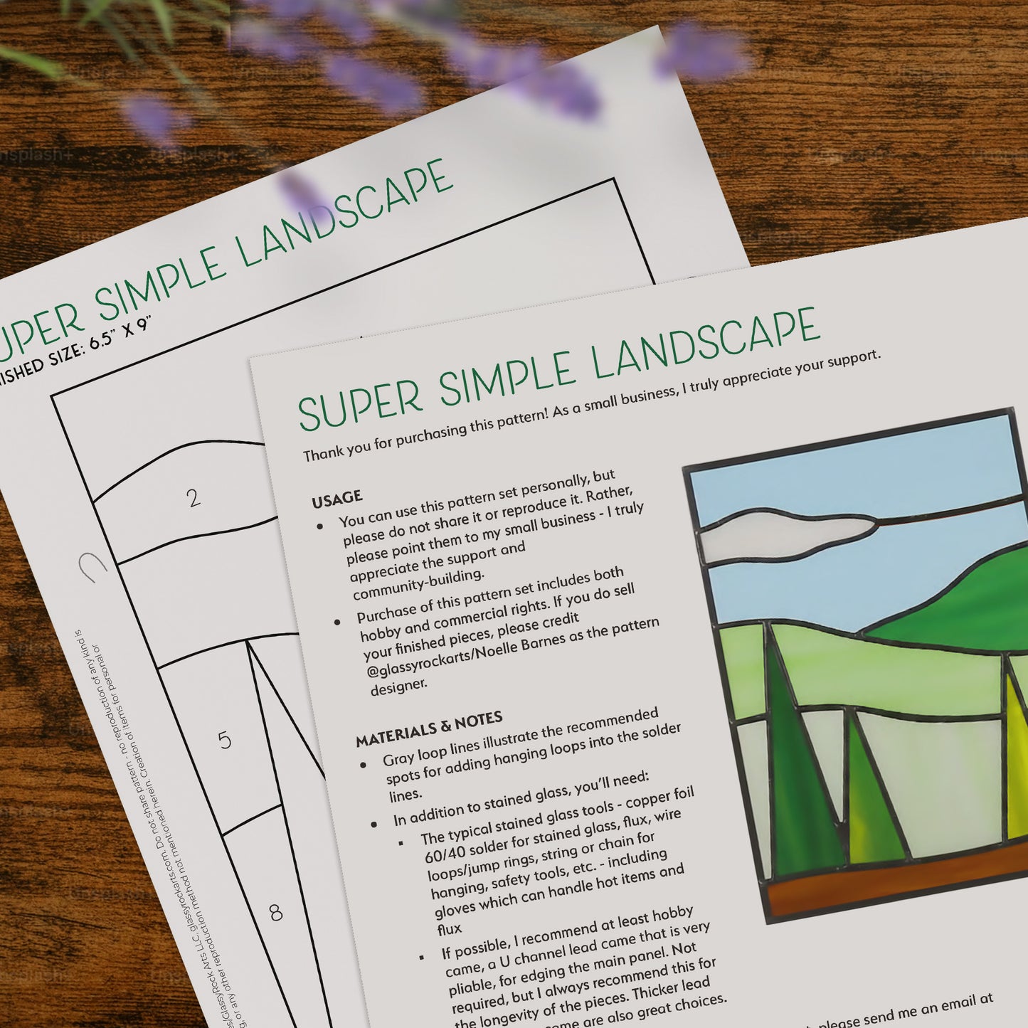 Simple Landscape Stained Glass Pattern, PNG, SVG