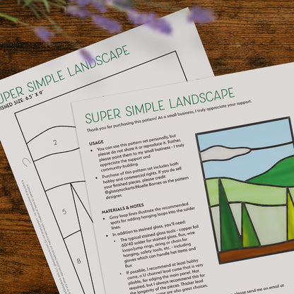 Simple Landscape Stained Glass Pattern, PNG, SVG