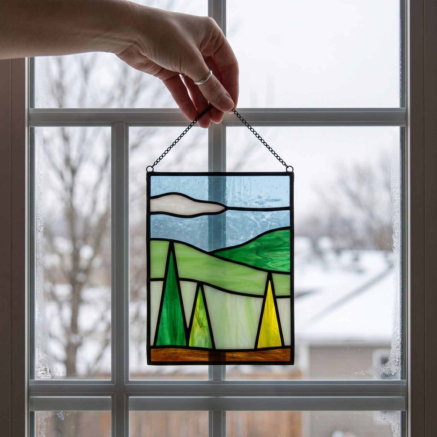 Simple Landscape Stained Glass Pattern, PNG, SVG