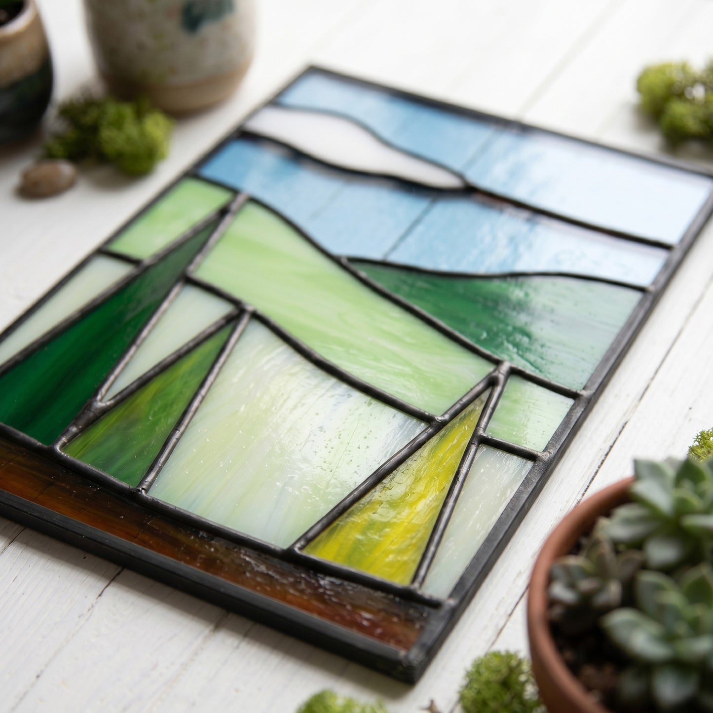 Simple Landscape Stained Glass Pattern, PNG, SVG