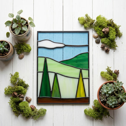 Simple Landscape Stained Glass Pattern, PNG, SVG