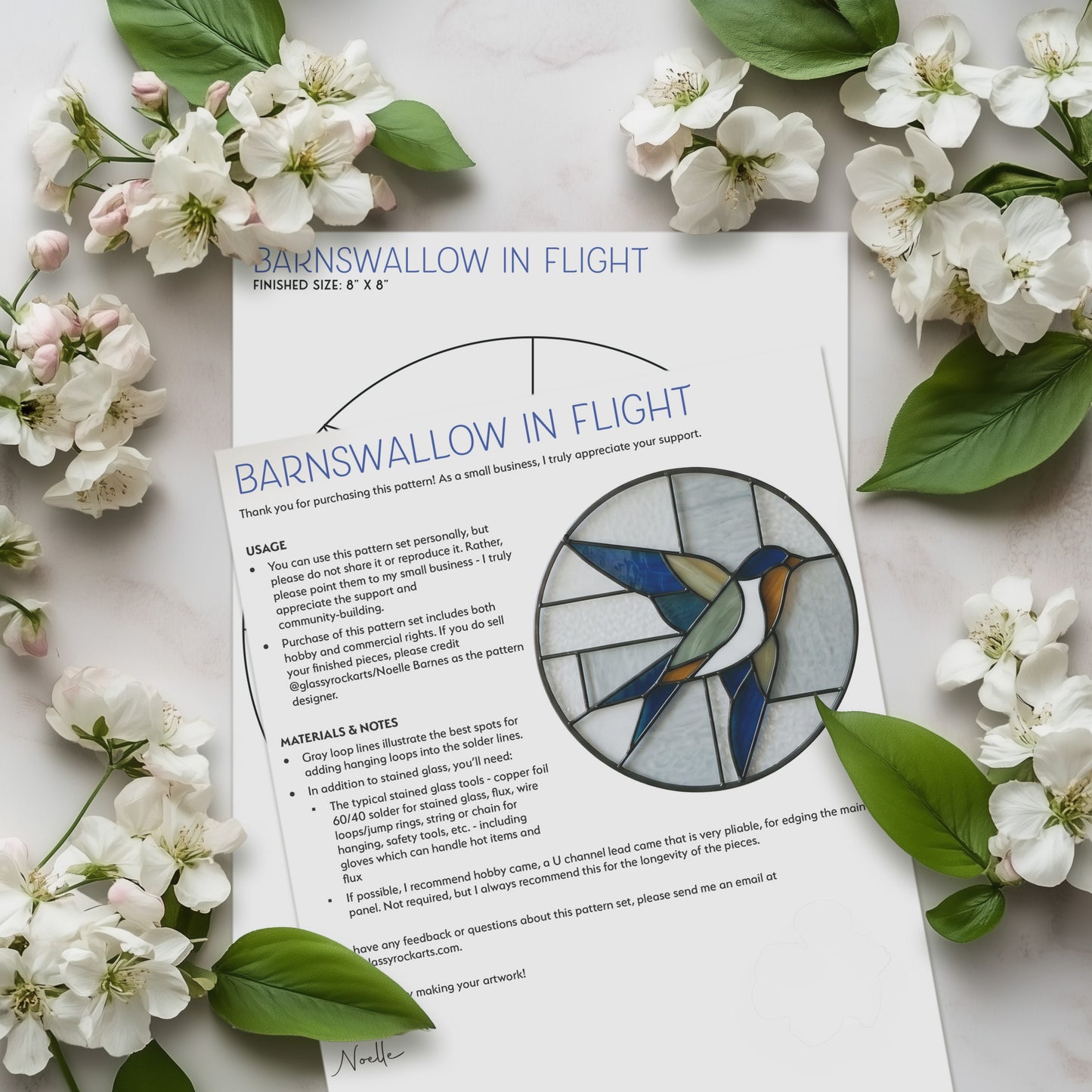 Barnswallow Round Stained Glass Pattern with SVG and PNG