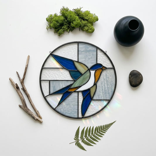 Barnswallow Round Stained Glass Pattern with SVG and PNG