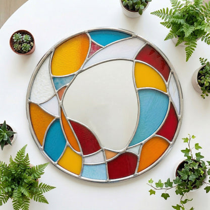 Round Organic Mirror Abstract Stained Glass Pattern