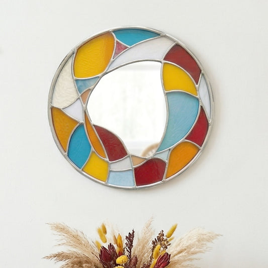 Round Organic Mirror Abstract Stained Glass Pattern