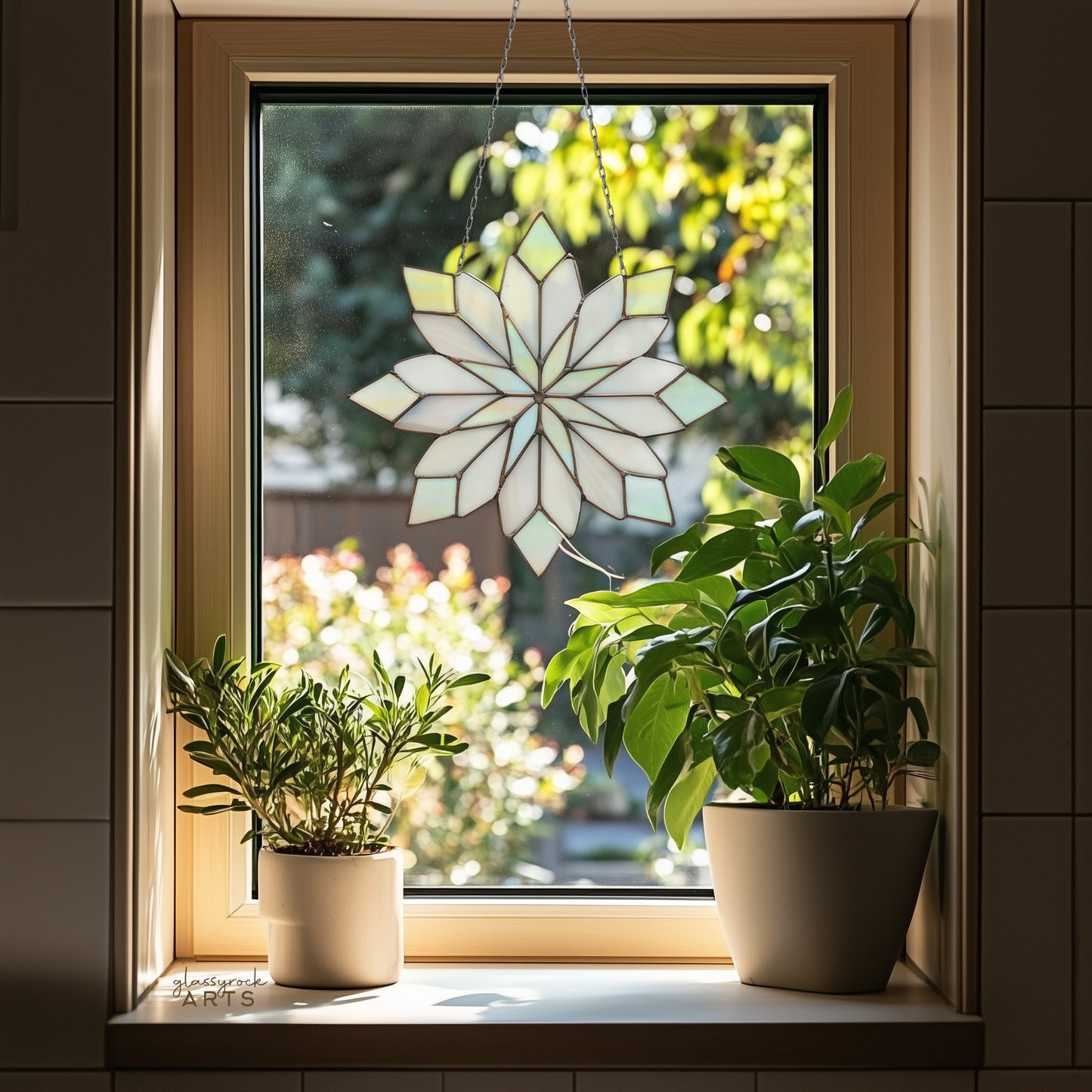 A picture of a sweet snowflake stained glass pattern from GlassyRock Arts.