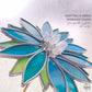 Handmade Stained Glass Flower and Crystal Plant Stake - Teal