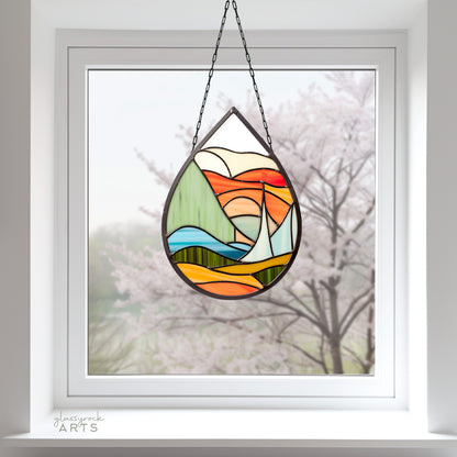 A picture of the Abstract Landscape Stained Glass Teardrop Pattern from GlassyRock Arts. 