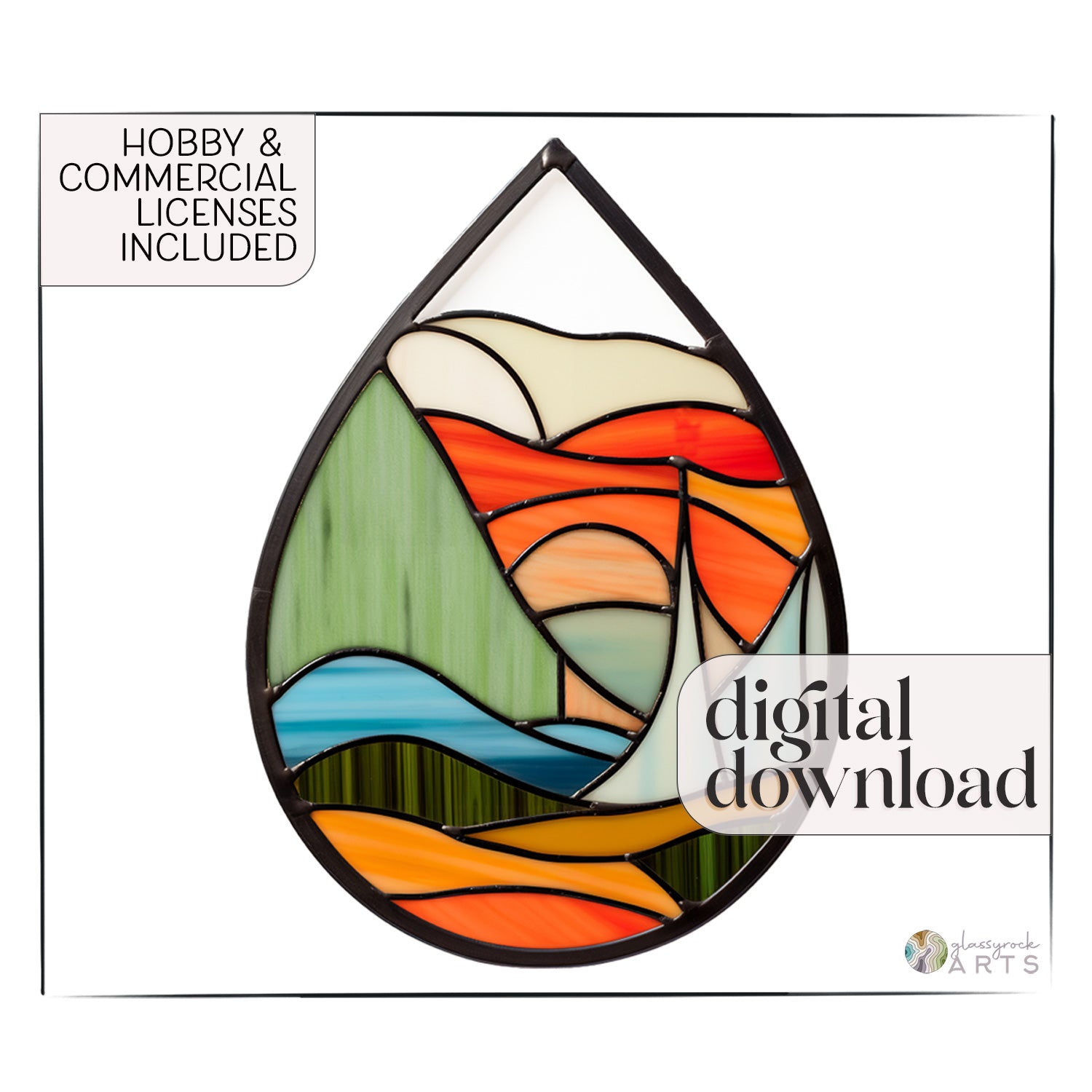 A picture of the Abstract Landscape Stained Glass Teardrop Pattern from GlassyRock Arts. 