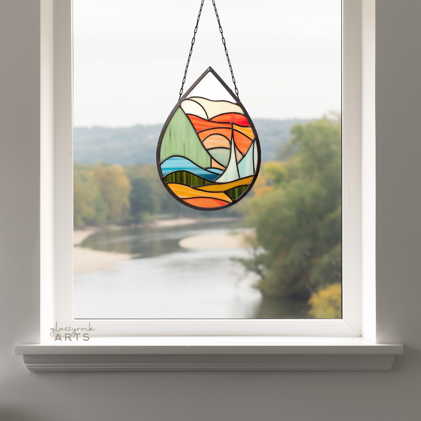 A picture of the Abstract Landscape Stained Glass Teardrop Pattern from GlassyRock Arts. 