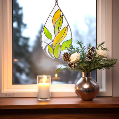 A picture of the Teardrop Stained Glass Autumn Leaves Pattern from GlassyRock Arts. 