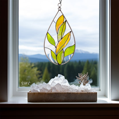 A picture of the Teardrop Stained Glass Autumn Leaves Pattern from GlassyRock Arts. 