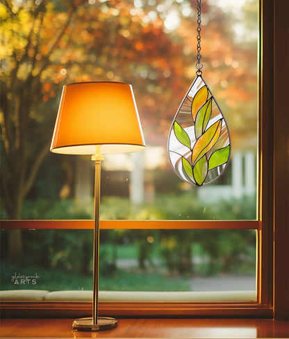 Teardrop Stained Glass Autumn Leaves Pattern