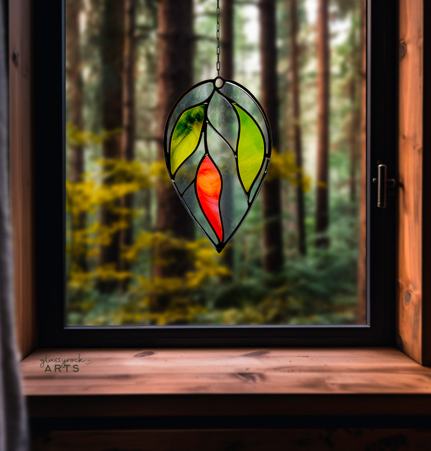 Hanging Plant Stained Glass Leaves Pattern