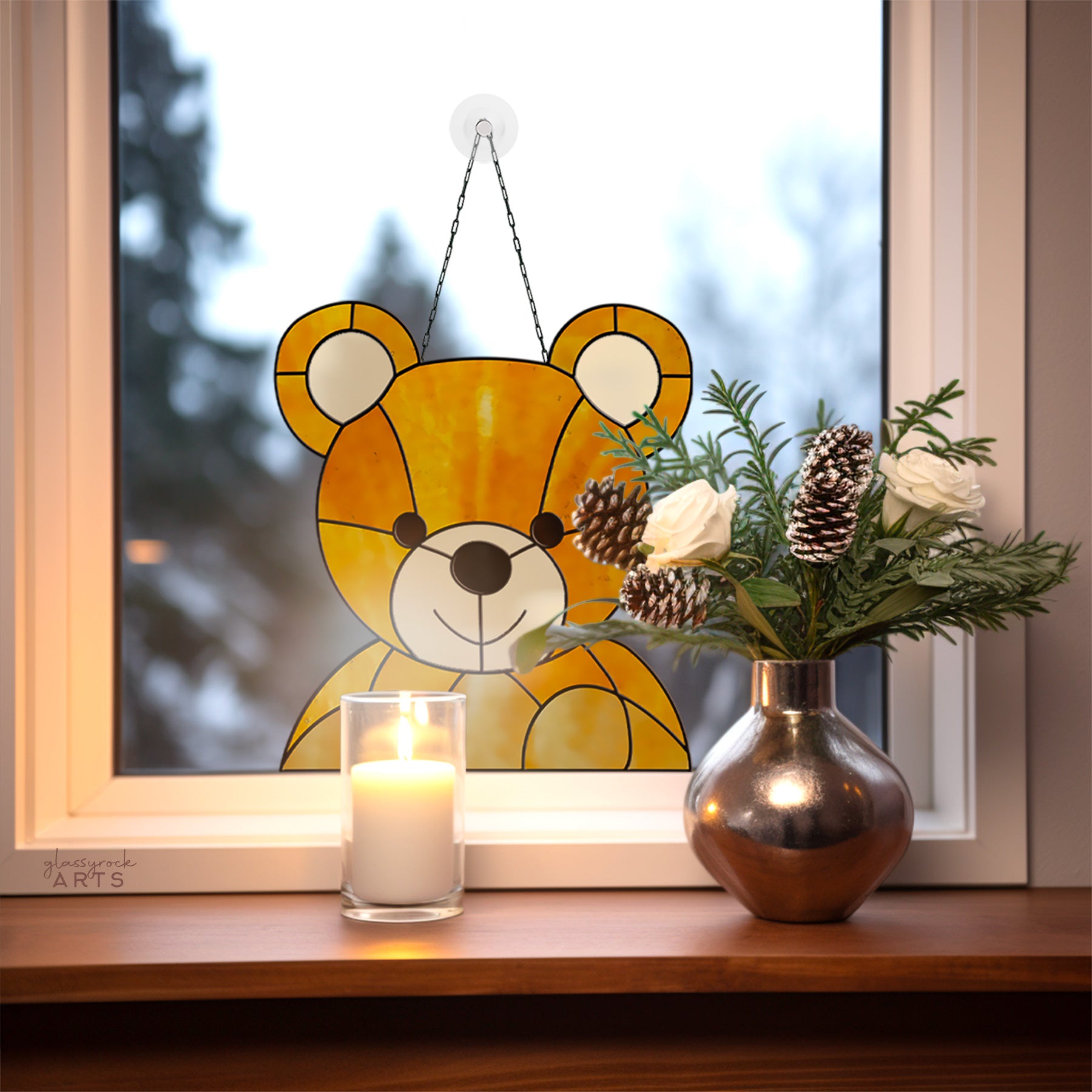 A picture of the Teddy Bear Buddy Stained Glass Pattern from GlassyRock Arts. 