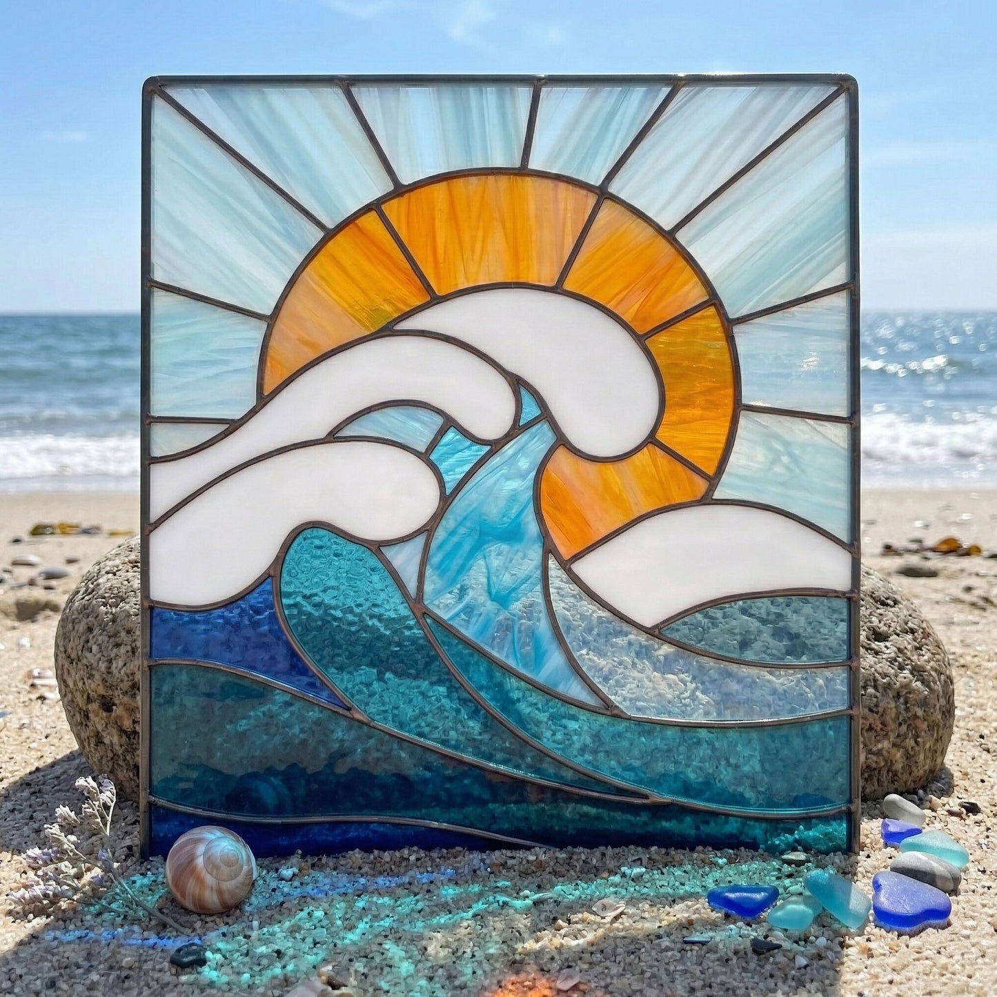 Ocean Wave Stained Glass Pattern and PNG