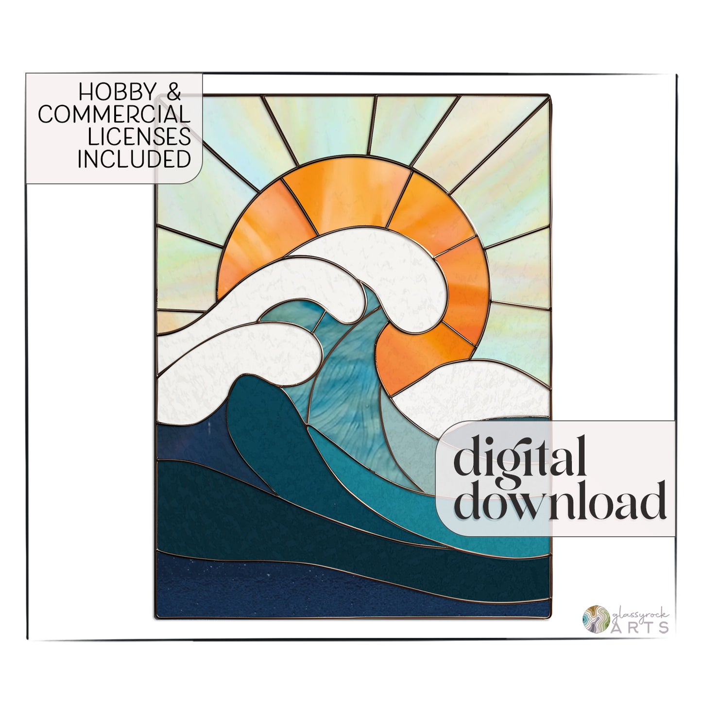 Ocean Wave Stained Glass Pattern and PNG